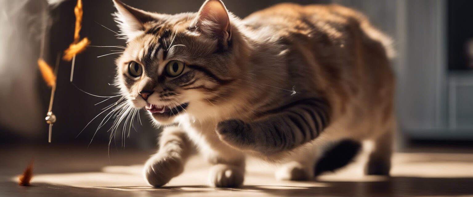 Cat playing with feather wand